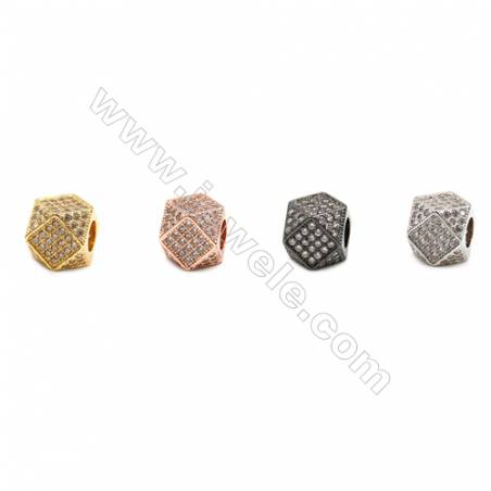 Perles en laiton avec zircon  couleur or platine or rose ou noire  Taille 10x10mm  grand trou 5.0mm  6pcs/paquet