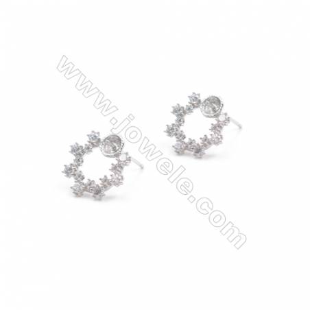 Fleur Clou d'oreille pour perles semi-percée en argent 925 rhodié avec Zirconium-E2826 13mmx1paire