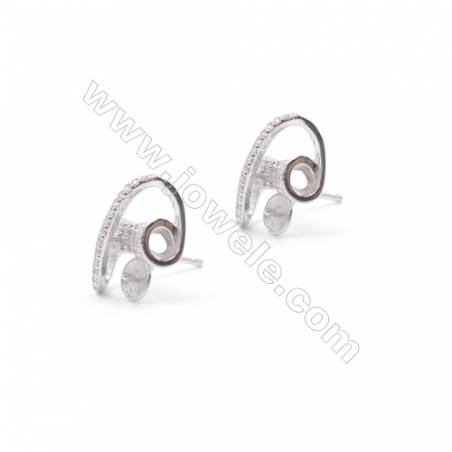 Clou d'oreille pour perles semi-percée en argent 925 rhodié avec Zirconium-E2865 11x14mmx1paire