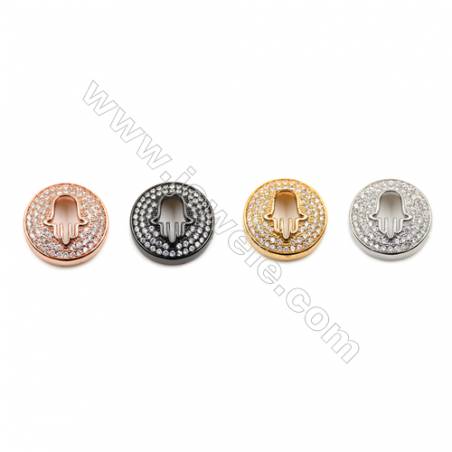 Perles charms rondes en laiton avec zircon  Taille 16mm de diamètre  8pcs/paquet  couleur or platine or rose  ou noire