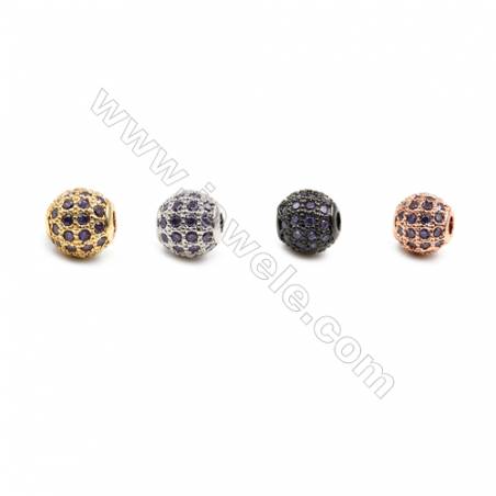 銅製品珠子 圓形 鑲紫色鋯石  尺寸6毫米 孔徑1毫米  x6個/包 銅鍍（金色，白金色，玫瑰金色，槍黑色）