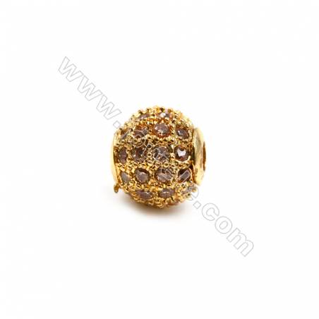 Brass Beads  (Gold Platinum Rose Gold Gun Black) Plated  CZ Micropave (Yellow)  Round  Size 6mm  Hole 1mm  12pcs/pack