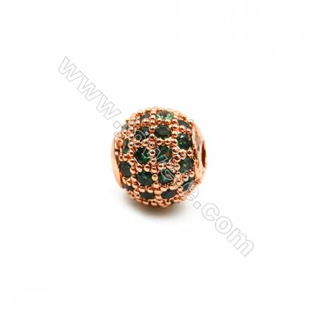 Brass Beads  (Gold Platinum Rose Gold Gun Black) Plated  CZ Micropave (Green)  Round  Size 6mm  Hole 1mm  10pcs/pack