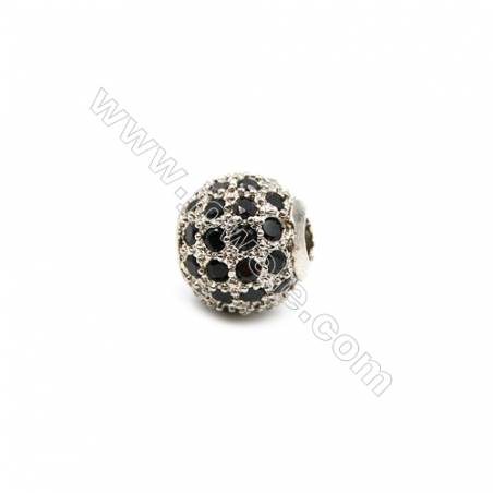 Brass Beads  (Gold Platinum Rose Gold Gun Black) Plated  CZ Micropave (Black)  Round  Size 6mm  Hole 1mm  16pcs/pack