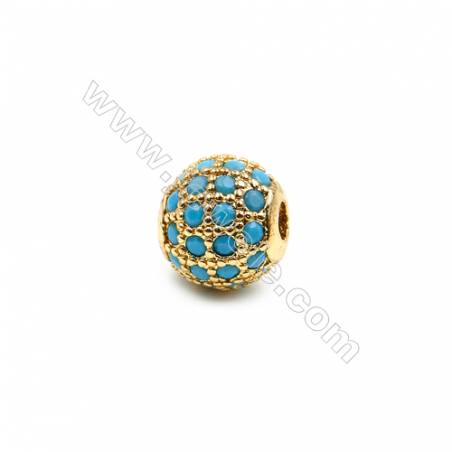 Brass Beads  (Gold Platinum Rose Gold Gun Black) Plated  CZ Micropave (Pine Green)  Round  Size 6mm  Hole 1mm  10pcs/pack