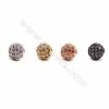 Brass Beads, (Gold, Platinum, Rose Gold, Gun Black) Plated, CZ Micropave (Pink), Round, Size 6mm, Hole 1mm, 12pcs/pack
