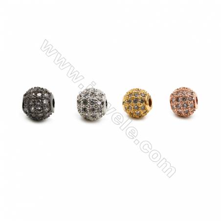 Brass Beads, (Gold, Platinum, Rose Gold, Gun Black) Plated, CZ Micropave, Round, Size 6mm, Hole 1mm, 16pcs/pack