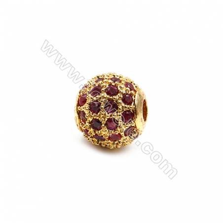 Brass Beads  (Gold Platinum Rose Gold Gun Black) Plated  CZ Micropave (Red)  Round  Size 6mm  Hole 1mm  12pcs/pack