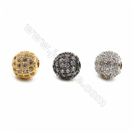 Brass Beads, (Gold, Platinum, Gun Black) Plated, CZ Micropave, Round, Size 8mm, Hole 1.5mm, 12pcs/pack