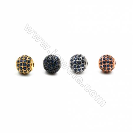 Perles rondes en laiton avec zircon bleu foncé  Taille 8mm de diamètre  trou 1.5mm  8pcs/paquet