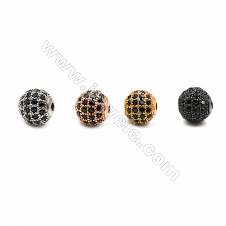 銅製品珠子 圓形 鑲黑色鋯石  尺寸8毫米 孔徑1.5毫米  x10個/包 銅鍍（金色，白金色，玫瑰金色，槍黑色）