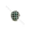 Brass Beads  (Gold Platinum Rose Gold Gun Black) Plated  CZ Micropave (Green)  Round  Size 8mm  Hole 1.5mm  6pcs/pack