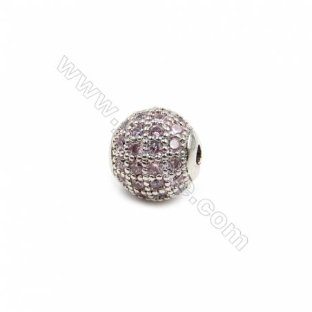 Brass Beads  (Gold Platinum Rose Gold Gun Black) Plated  CZ Micropave (Pink)  Round  Size 8mm  Hole 1.5mm  10pcs/pack
