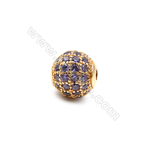 Brass Beads  (Gold Platinum Rose Gold Gun Black) Plated  CZ Micropave (Purple)  Round  Size 8mm  Hole 1.5mm  10pcs/pack