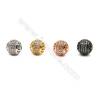 Brass Beads, (Gold, Platinum, Rose Gold, Gun Black) Plated, CZ Micropave, Hollow Round, Size 9mm, Hole 2mm, 10pcs/pack