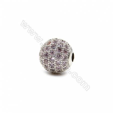 Brass Beads  (Gold Platinum Rose Gold Gun Black) Plated  CZ Micropave (Pink)  Round  Size 10mm  Hole 2.5mm  8pcs/pack