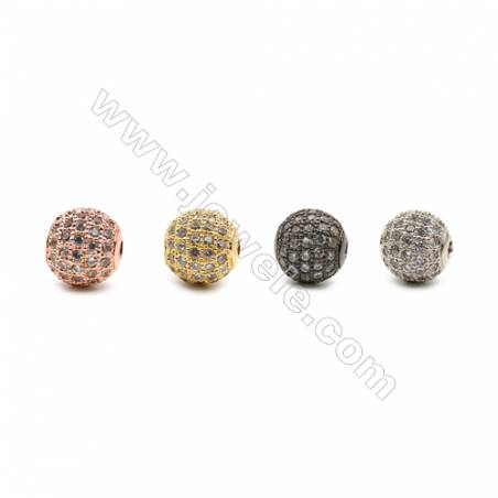 Perles rondes en laiton avec zircon  Taille 10mm de diamètre  trou 2.0mm  10pcs/paquet  couleur or platine or rose  ou noire