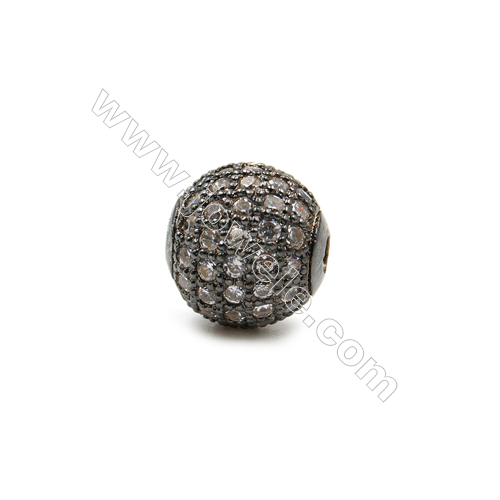 Brass Beads  (Gold Platinum Rose Gold Gun Black) Plated  CZ Micropave  Round  Size 10mm  Hole 2mm  10pcs/pack