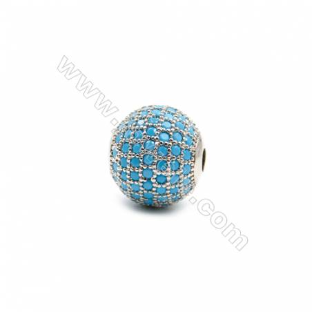 Brass Beads  (Gold Platinum Rose Gold Gun Black) Plated  CZ Micropave(Blue)  Round  Size 11mm  Hole 2.5mm  4pcs/pack