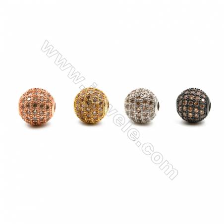 Brass Beads, (Gold, Platinum, Rose Gold, Gun Black) Plated, CZ Micropave (Yellow), Round, Size 10mm, Hole 2.5mm, 8pcs/pack