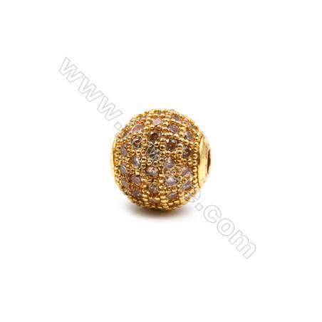 Perles rondes en laiton avec zircon jaune  Taille 10mm de diamètre  trou 2.5mm  8pcs/paquet