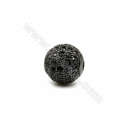 Brass Beads  ( Platinum Rose Gold Gun Black) Plated  CZ Micropave (Black)  Round  Size 10mm  Hole 2mm  10pcs/pack