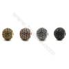 Perles rondes en laiton avec zircon noir  Taille 11mm de diamètre  trou 2.5mm  6pcs/paquet  couleur or platine or rose  ou noire