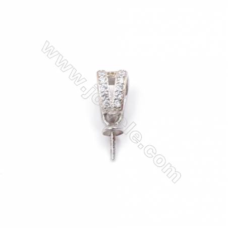 純銀鍍白金鑲鋯石掛墜-D2048 4x11毫米x1個 可配半孔圓珠使用