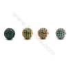 Brass Beads, (Gold, Platinum, Rose Gold, Gun Black) Plated, CZ Micropave (Green), Round, Size 10mm, Hole 2mm, 6pcs/pack