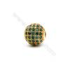 銅製品珠子 圓形 鑲綠色鋯石  尺寸10毫米 孔徑2毫米  x6個/包 銅鍍（金色，白金色，玫瑰金色，槍黑色）
