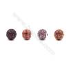 Brass Beads, (Gold, Platinum, Rose Gold, Gun Black) Plated, CZ Micropave (Red), Round, Size 11mm, Hole 2.5mm, 4pcs/pack