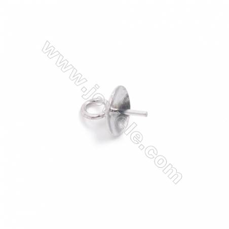 Jewelry findings 925 silver platinum plated cup pearl bail pin pendant for half drilled beads  6x9mm x 1pc