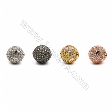 Brass Beads, (Gold, Platinum, Rose Gold, Gun Black) Plated, CZ Micropave, Round, Size 12mm, Hole 2mm, 6pcs/pack