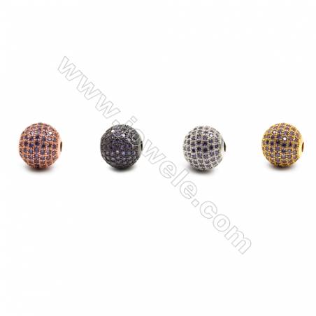 真鍮珠　丸形　パープルジルコン嵌め 銅に（金色、プラチナ色、ローズクォーツ金色、黒色）メッキ サイズ11mm　Φ内径2.5mm x4個/パック