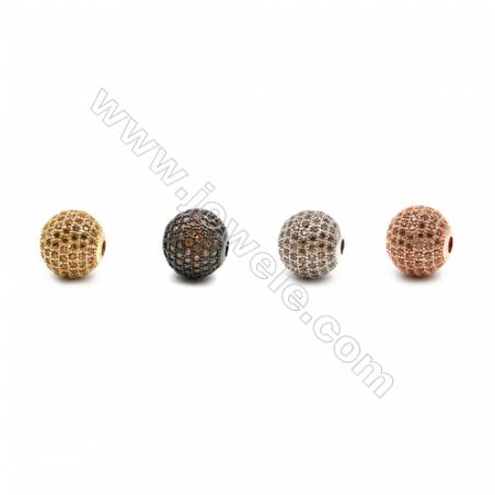 Perles rondes en laiton avec zircon doré  Taille 11mm de diamètre  trou 2.5mm  4pcs/paquet  couleur or platine or rose  ou noire