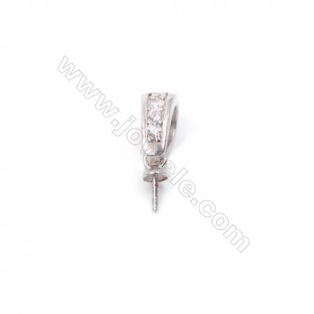Bélière pour perle semi-percée en Argent 925 rhodié avec Zirconium-D2009 4x13mmx1pc