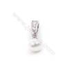Platinum plated 925 sterling silver zircon micro pave cup pearl bail pin pendant for half drilled beads  4x13mm x 1pc