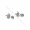 Platinum plated 925 silver earring stud findings with zircon micro pave  fit for half drilled beads  7x13mm x 1pair