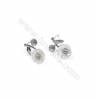 Platinum plated 925 silver stud earring with zircon  Flower  fit for half drilled beads  9x14mm x 1pair