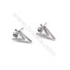 V design platinum plated sterling silver ear stud findings zircon micro pave  fit for half drilled beads  11x16mm x 1pair