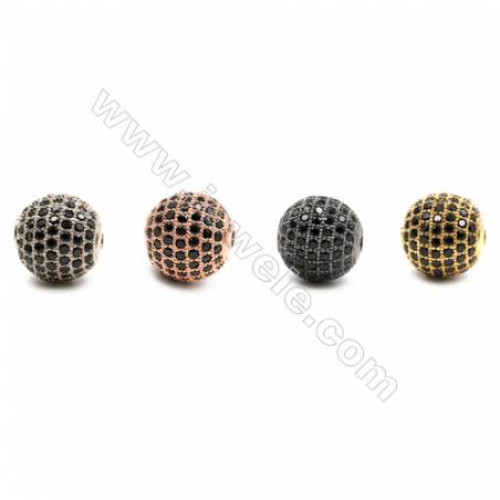 Perles ronde en laiton avec zircon noir  Taille 12mm de diamètre  trou 1.5mm  5pcs/paquet  couleur or platine or rose ou noire