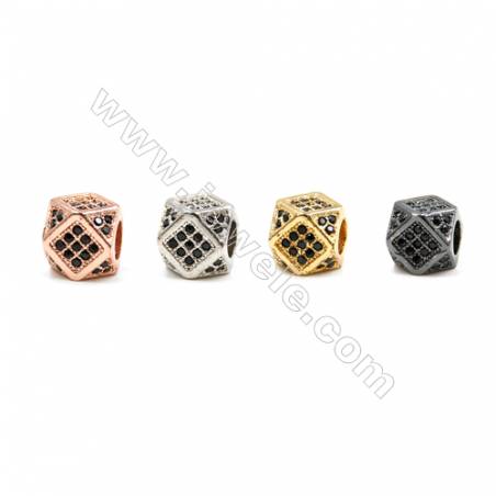 Brass Grand Hole Beads, CZ Micropave, Polyhedron, Size 7x9mm, Hole 3.5mm, 10pcs/pack