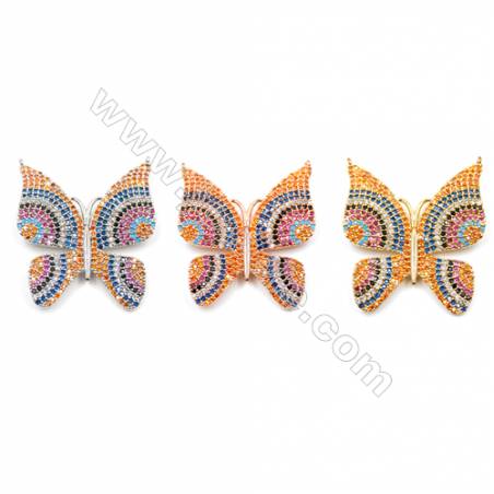 Connecteurs pendante en laiton avec zircon  papillon  Taille 27x32mm  trou 0.8mm  2pcs/paquet  couleur or platine or rose