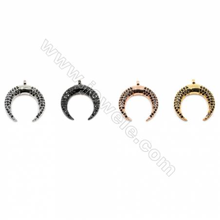Brass Pendants  (Gold Platinum Rose Gold Gun Black)Plated  CZ Micropave  Moon  Size 15x17mm  12pcs/pack