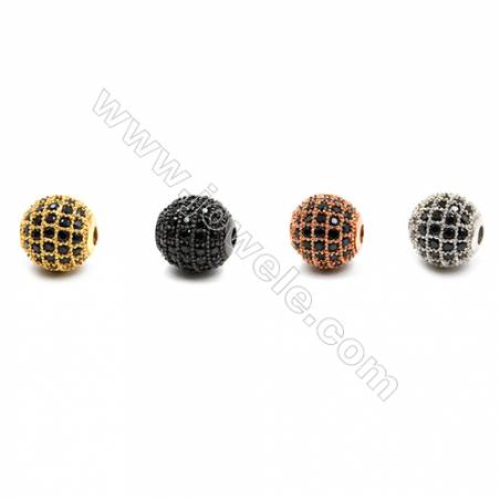 Brass Beads, (Gold, Platinum, Rose Gold, Gun Black)Plated, Round, CZ Micropave, Diameter 9mm, Hole 1.5mm, 5pcs/pack