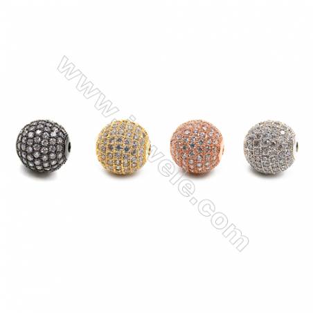 Perles ronde en laiton avec zircon  Taille 12mm de diamètre  trou 1.5mm  5pcs/paquet couleur dorée platine or rose ou noire