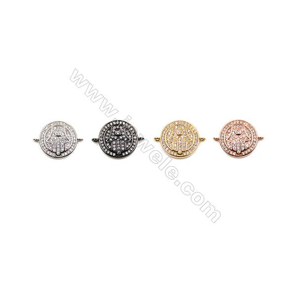 Brass Connectors, (Gold, Platinum, Rose Gold, Gun Black) Plated, Round, CZ Micropave, Diameter 15mm, Hole 1mm, 15pcs/pack