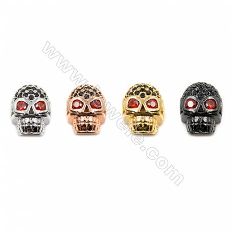 Brass Little Charms  (Gold Platinum Rose Gold Gun Black) Plated  CZ Micropave  Skull  Size 9x13mm  Hole 2.3mm  15pcs/pack