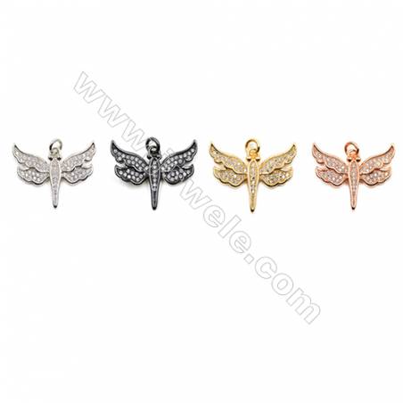 Breloques pendentifs en laiton avec zircon  libellule  Taille 20x25mm  12pcs/paquet  couleur dorée  platine  or rose ou noire
