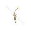 Brass Belly Ring  (Gold Platinum Rose Gold Gun Black) Plated  Key  CZ Micropave  Size 35x7mm  15pcs/pack